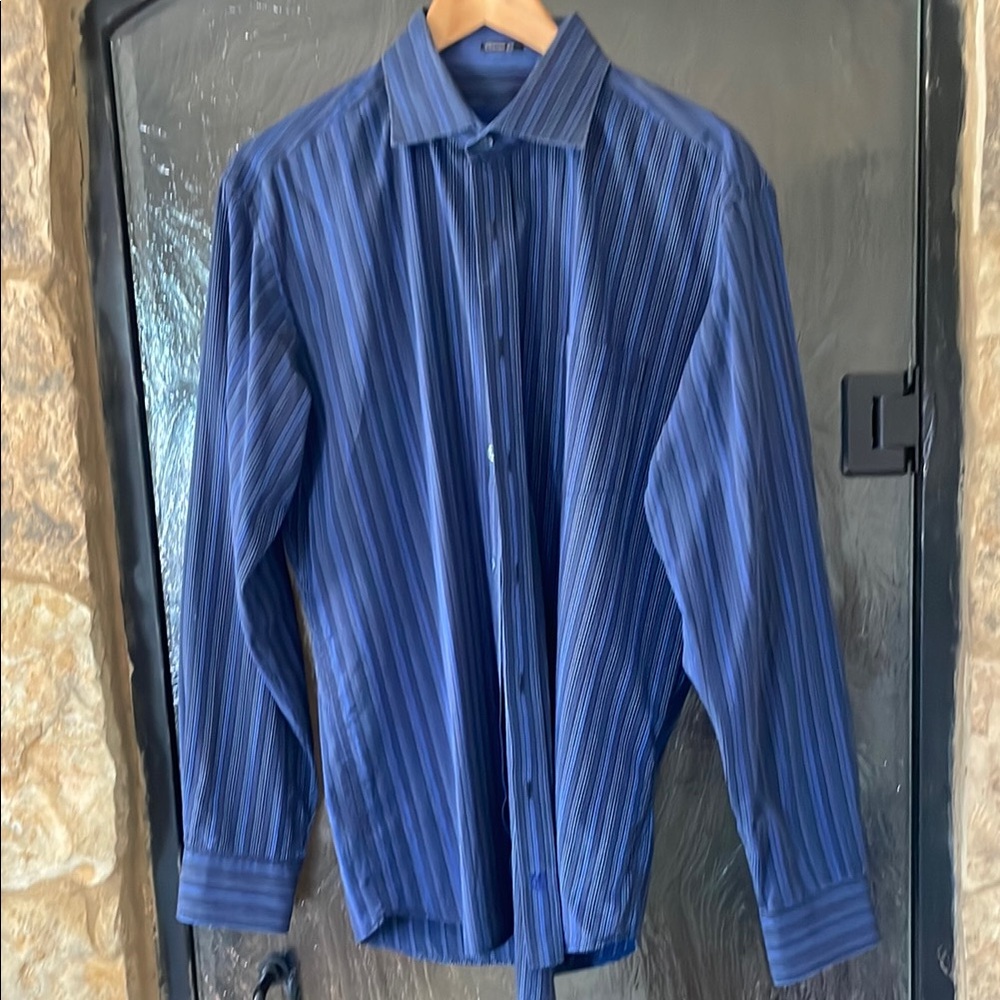 Bugatchi Blue Dress Shirt with Elegant Pinstripes